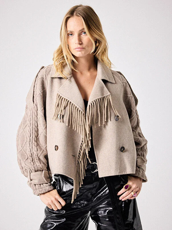 Kassia wool fringed trench coat - smoked earth Trench Coats