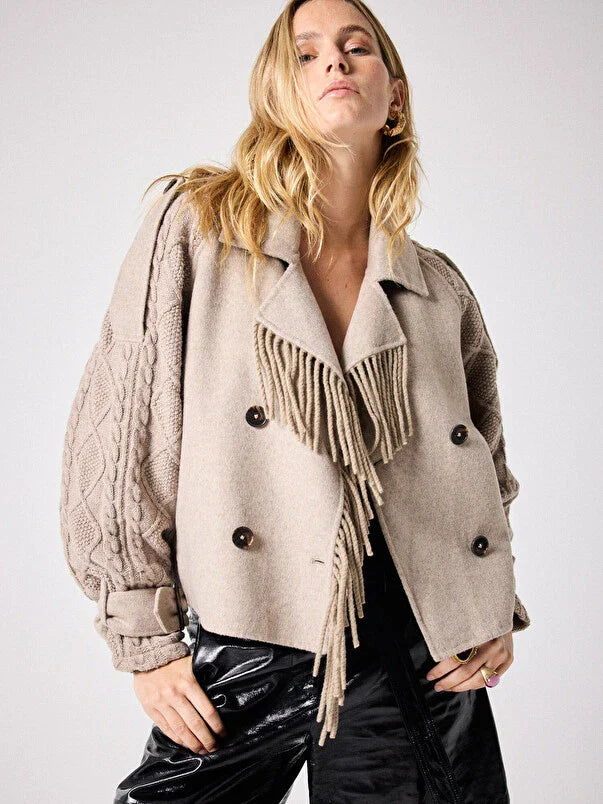 Kassia wool fringed trench coat - smoked earth Trench Coats