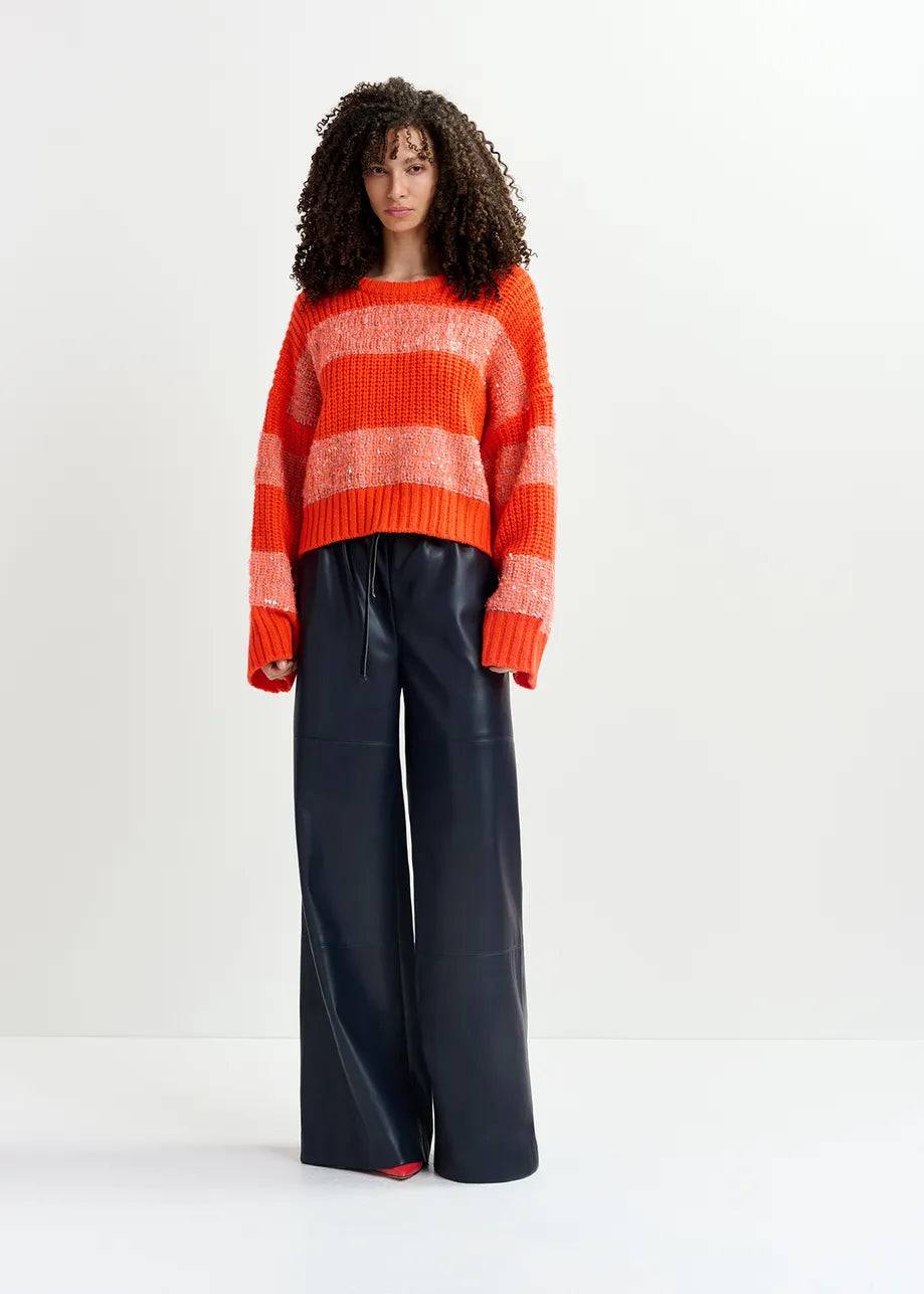 Knit sweater with sequin stripes- orange Pullover ESSENTIEL