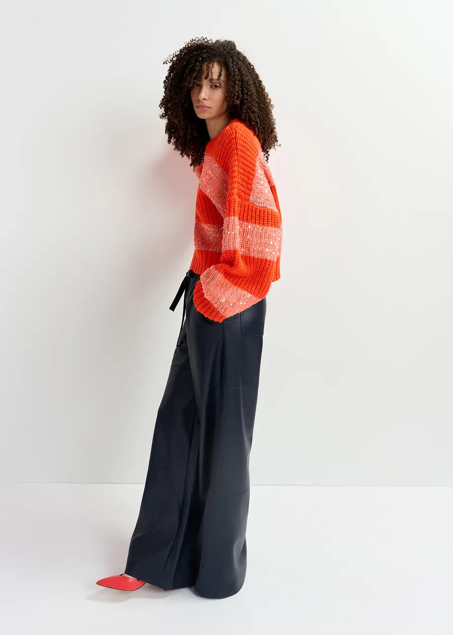 Knit sweater with sequin stripes- orange Pullover ESSENTIEL