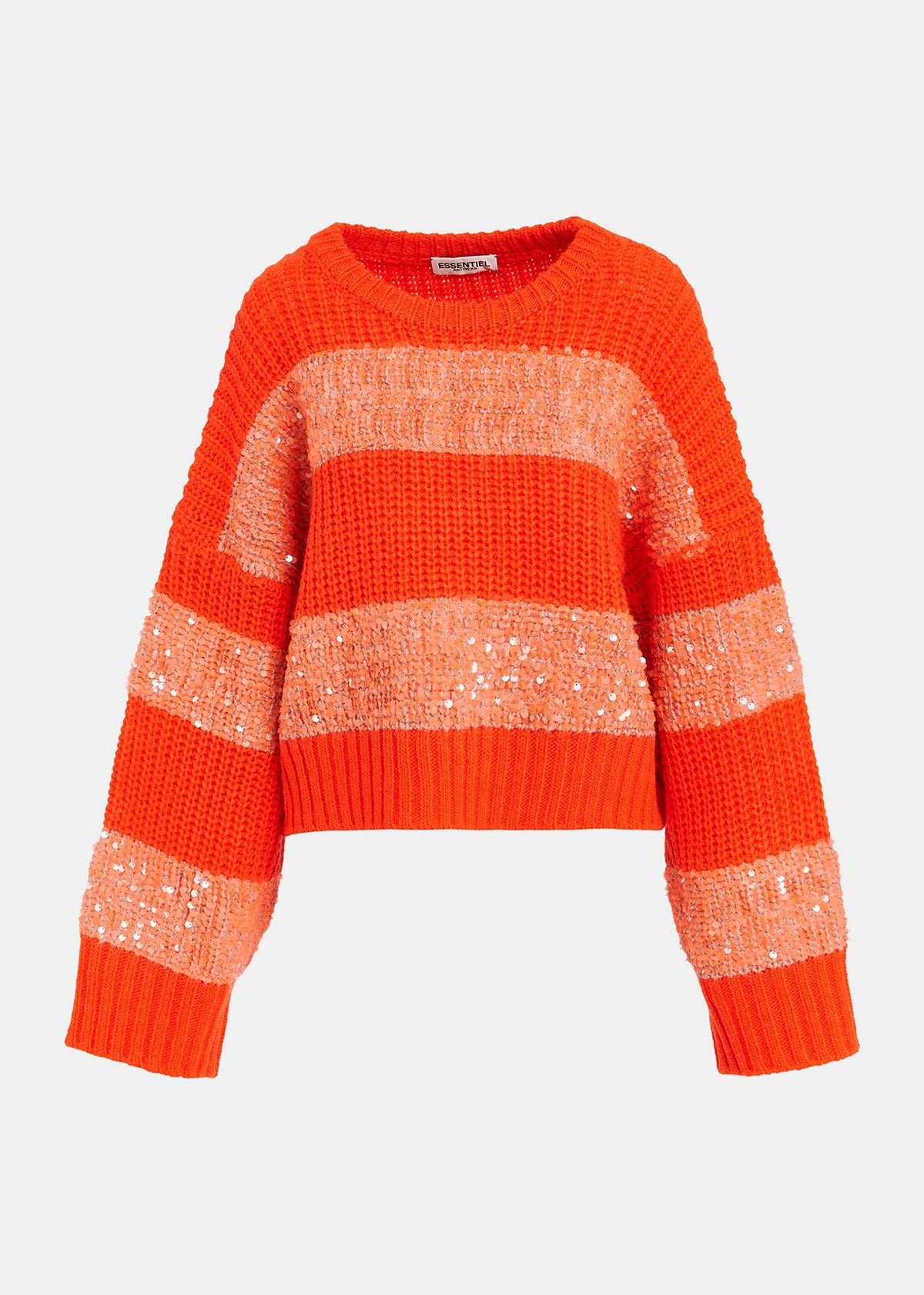 Knit sweater with sequin stripes- orange Pullover ESSENTIEL