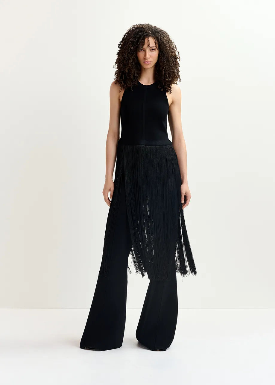 Knitted top with long fringes - black Tops ESSENTIEL ANTWERP