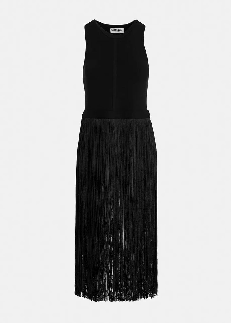 Knitted top with long fringes - black Tops ESSENTIEL ANTWERP