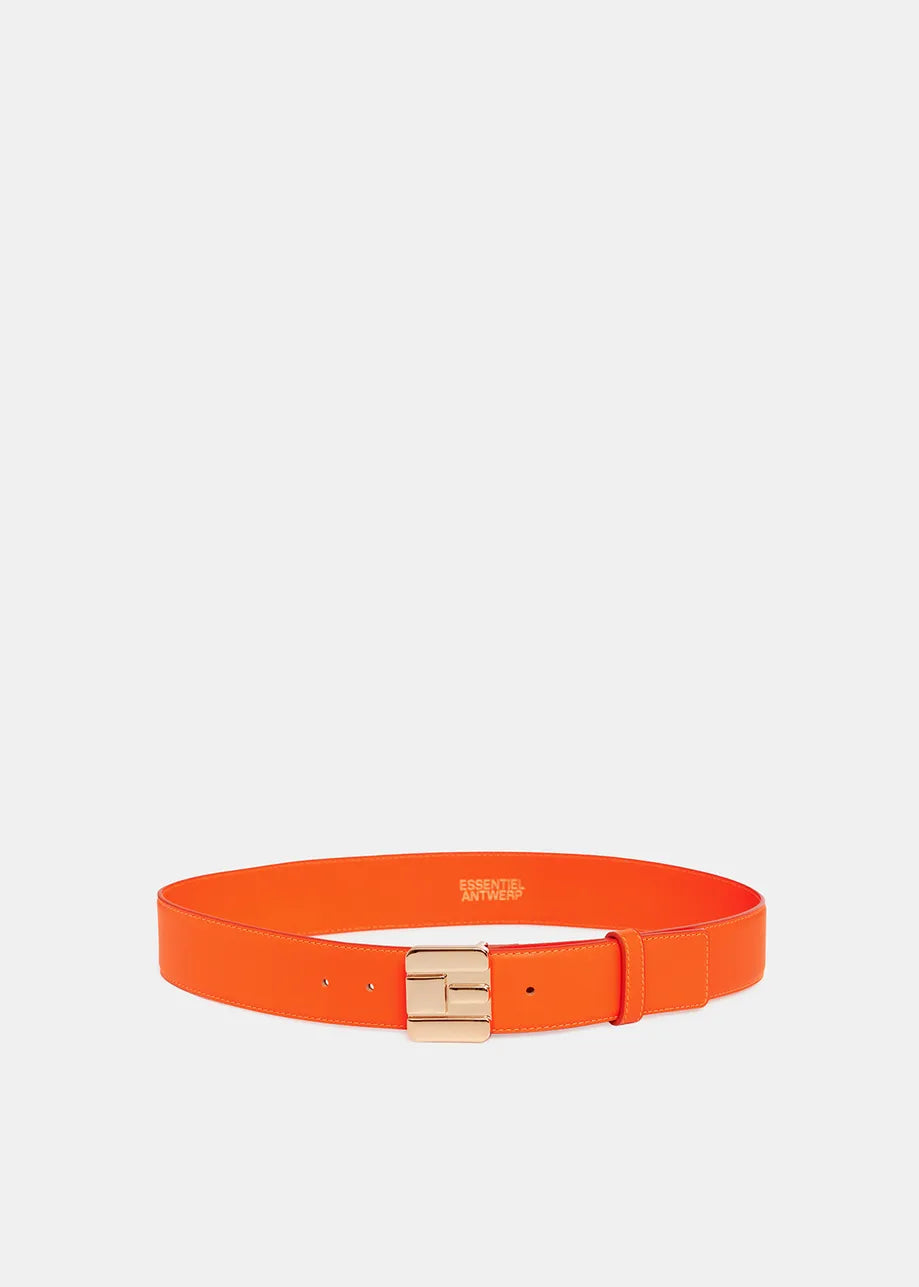 Leather belt with e-shaped buckle - gold / orange Belts