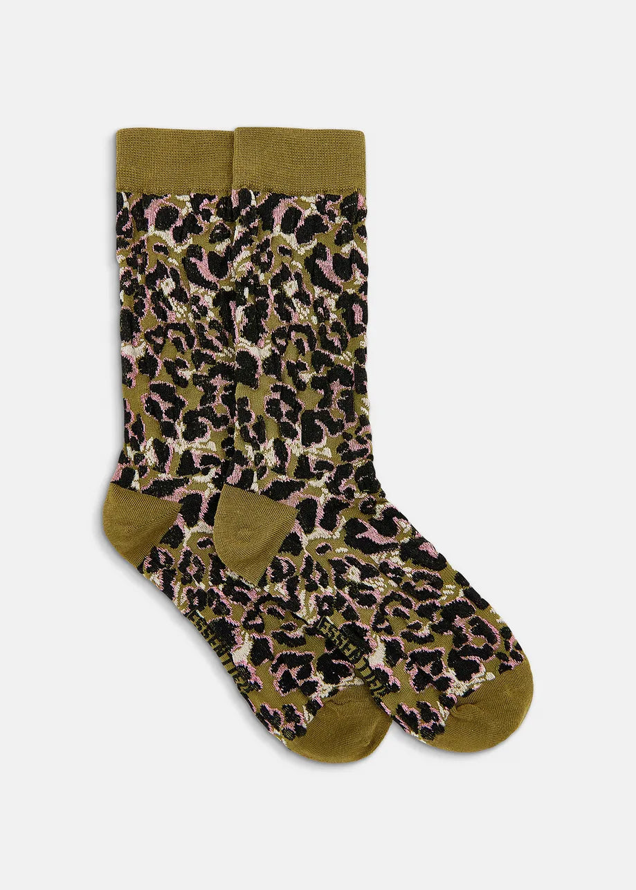 Leopard-jacquard socks - khaki Socks ESSENTIEL ANTWERP