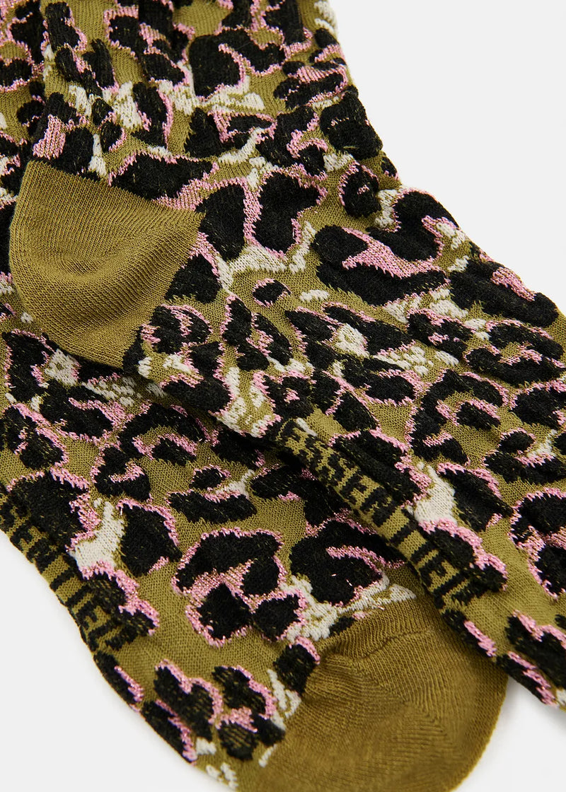 Leopard-jacquard socks - khaki Socks ESSENTIEL ANTWERP