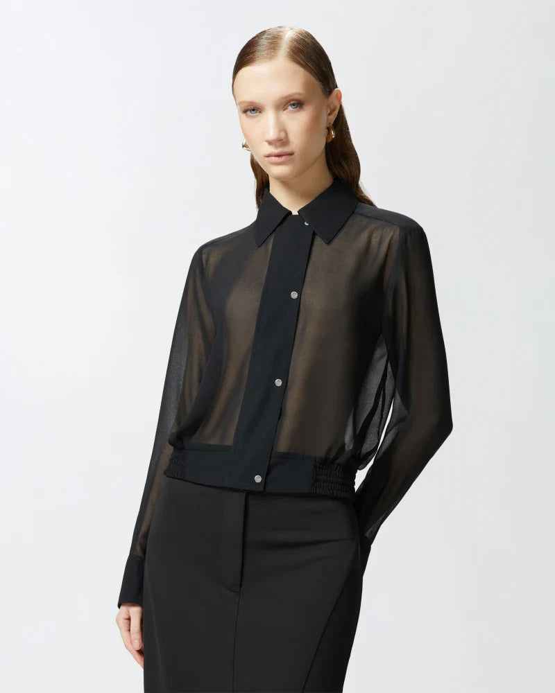 Lightweight bomber style georgette shirt - black Cardigans