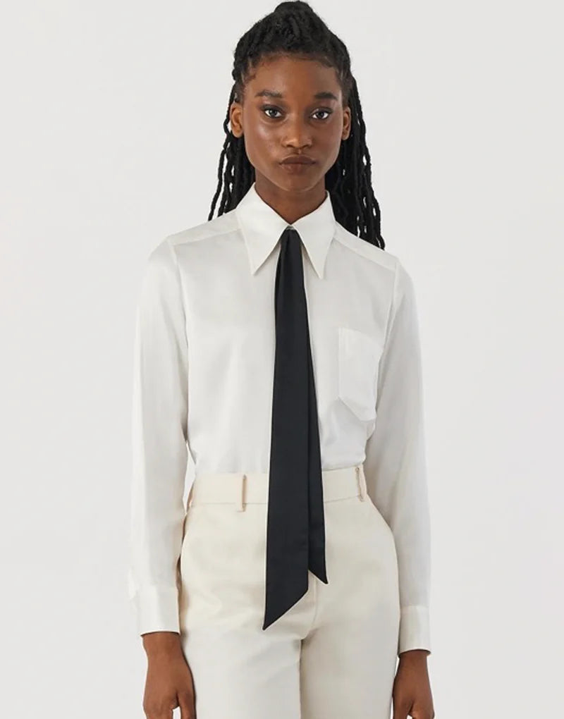 Minnelli silk satin shirt - ivory & black Shirts Bella Freud