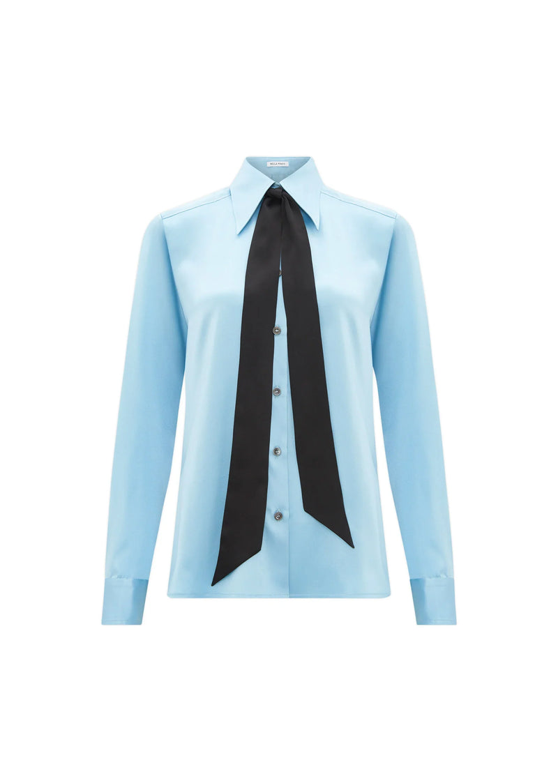 Minnelli silk satin shirt - pale blue & black Shirts Bella