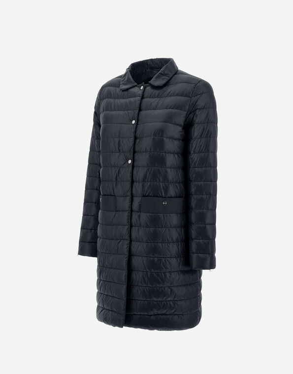 Nylon ultralight double-breasted puffer trench coat - navy