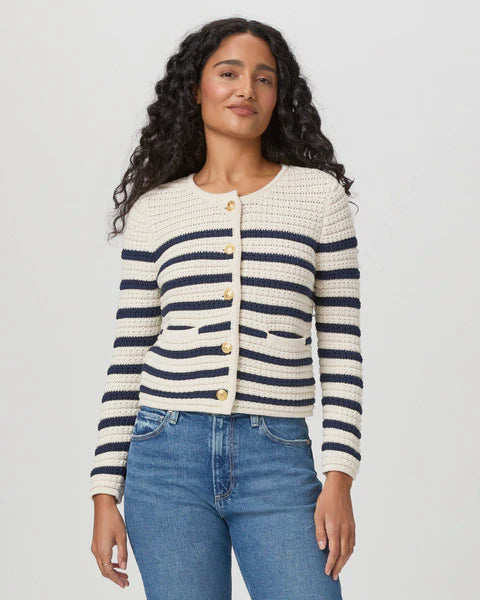 Oberon cardigan - ivory / dark ink blue Cardigans Paige