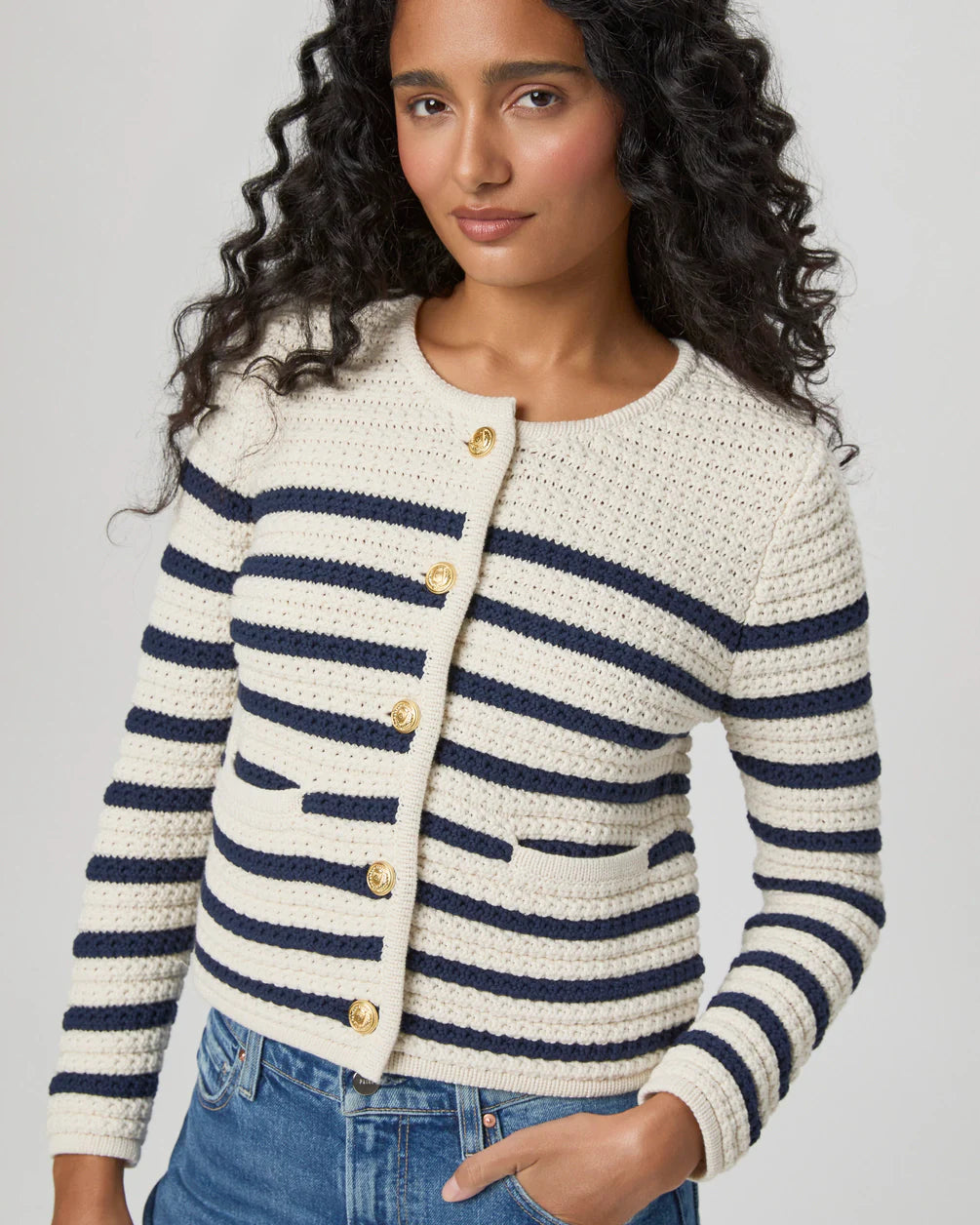 Oberon cardigan - ivory / dark ink blue Cardigans Paige