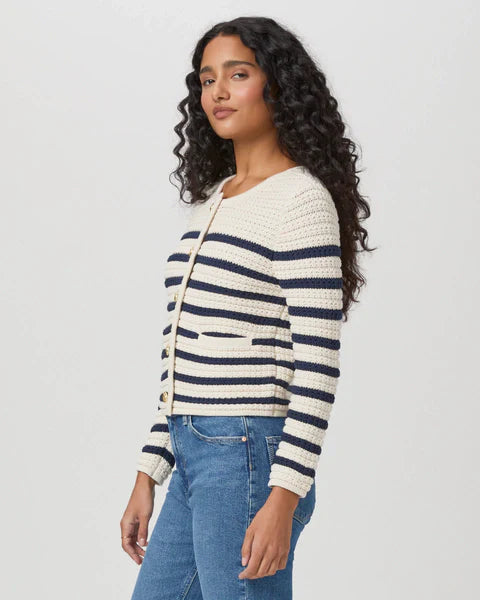 Oberon cardigan - ivory / dark ink blue Cardigans Paige