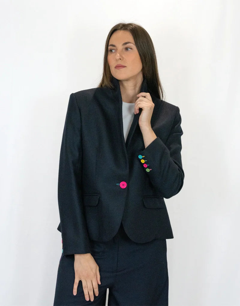 Olivia blazer - navy loxley with multi coloured buttons