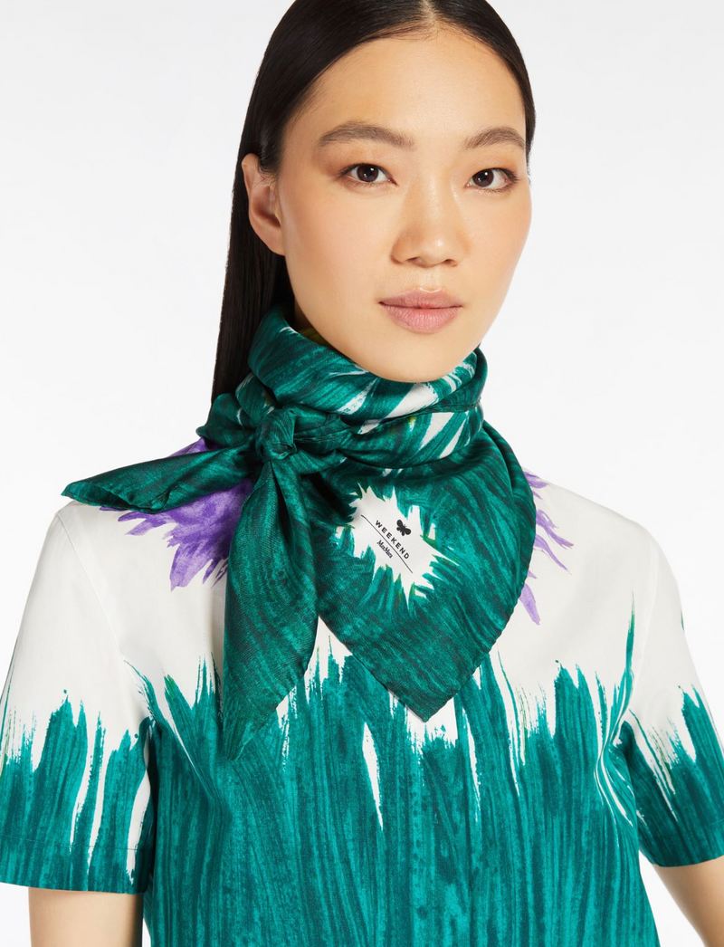 Printed silk twill foulard - green Scarves MaxMara - Weekend