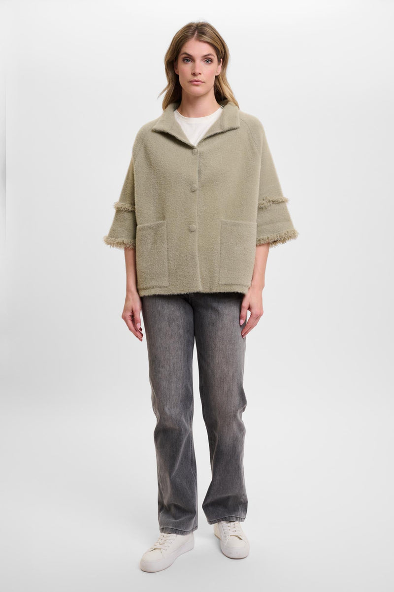 Sabe cape with fringe detail - dusty khaki Capes Rino &