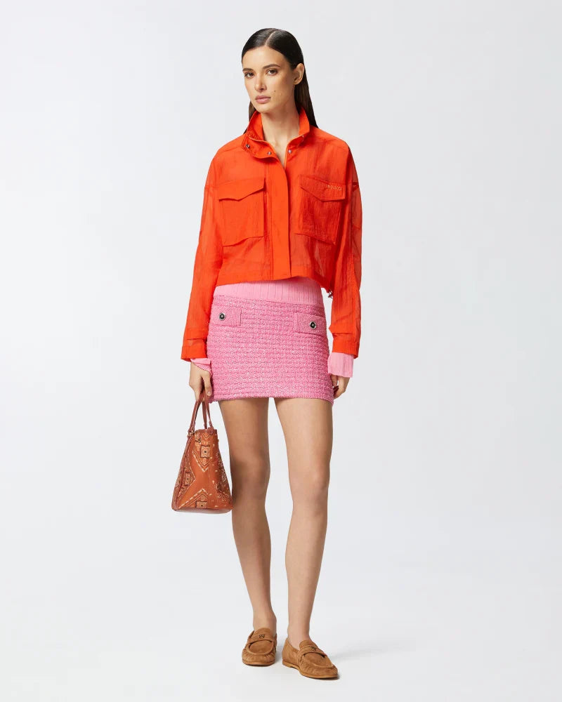 Short jacket in technical organza-effect fabric - orange