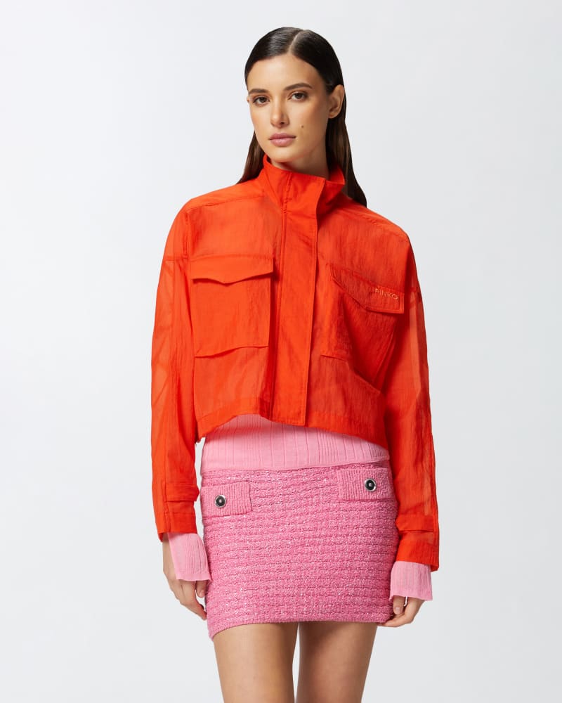 Short jacket in technical organza-effect fabric - orange