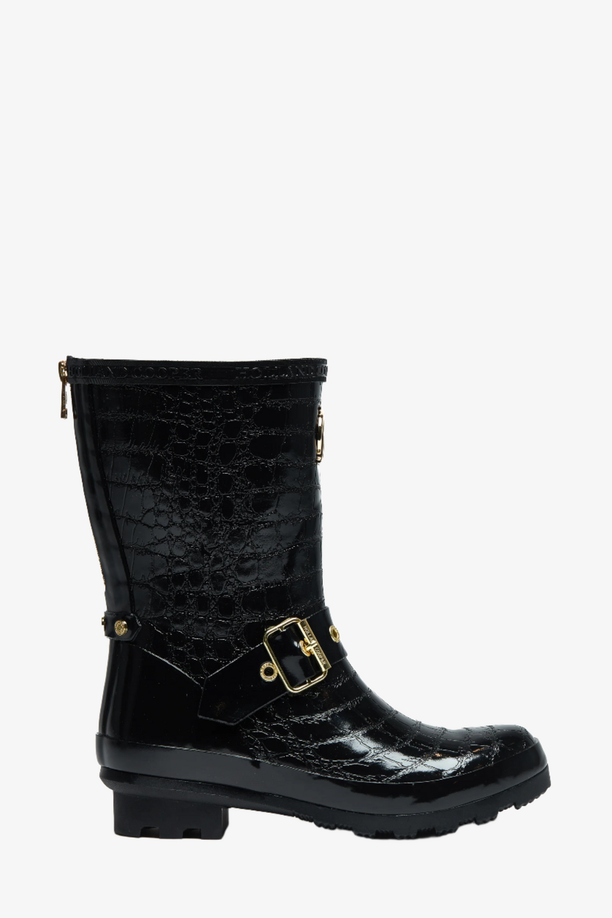 Short zip chelsea wellington boot - black croc Wellington