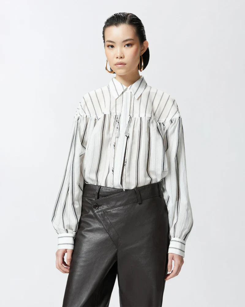 Striped cotton shirt with laces - white and grey Cardigans