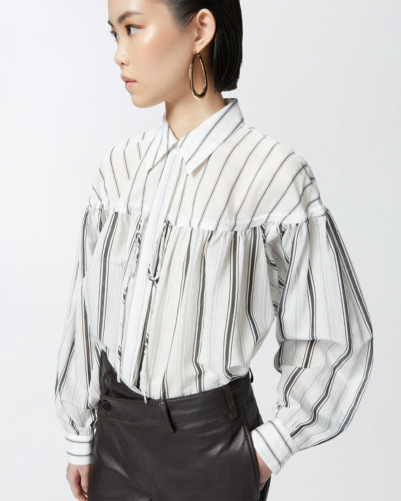 Striped cotton shirt with laces - white and grey Cardigans