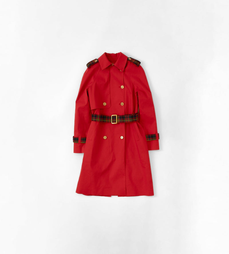 The blair trench - pillar box red / modern gordon tartan