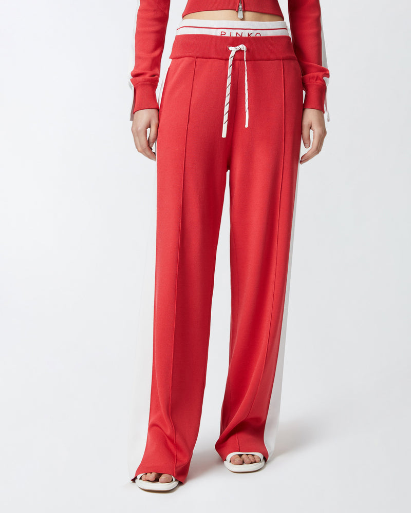 Wide-leg sporty trousers with side band detail - red