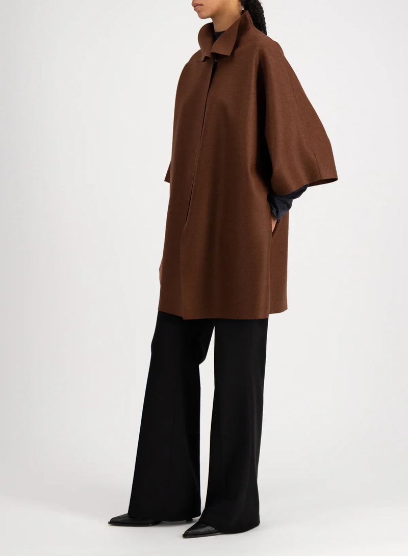 Women’s kimono mantle pressed wool - cognac Tailored