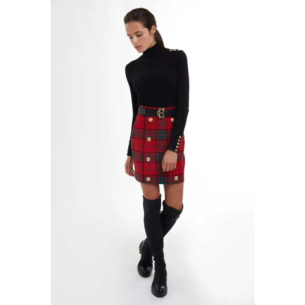 Knightsbridge Skirt - Red Tartan Skirts HOLLAND COOPER