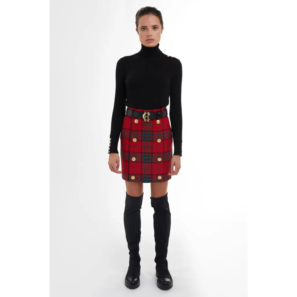 Knightsbridge Skirt - Red Tartan Skirts HOLLAND COOPER