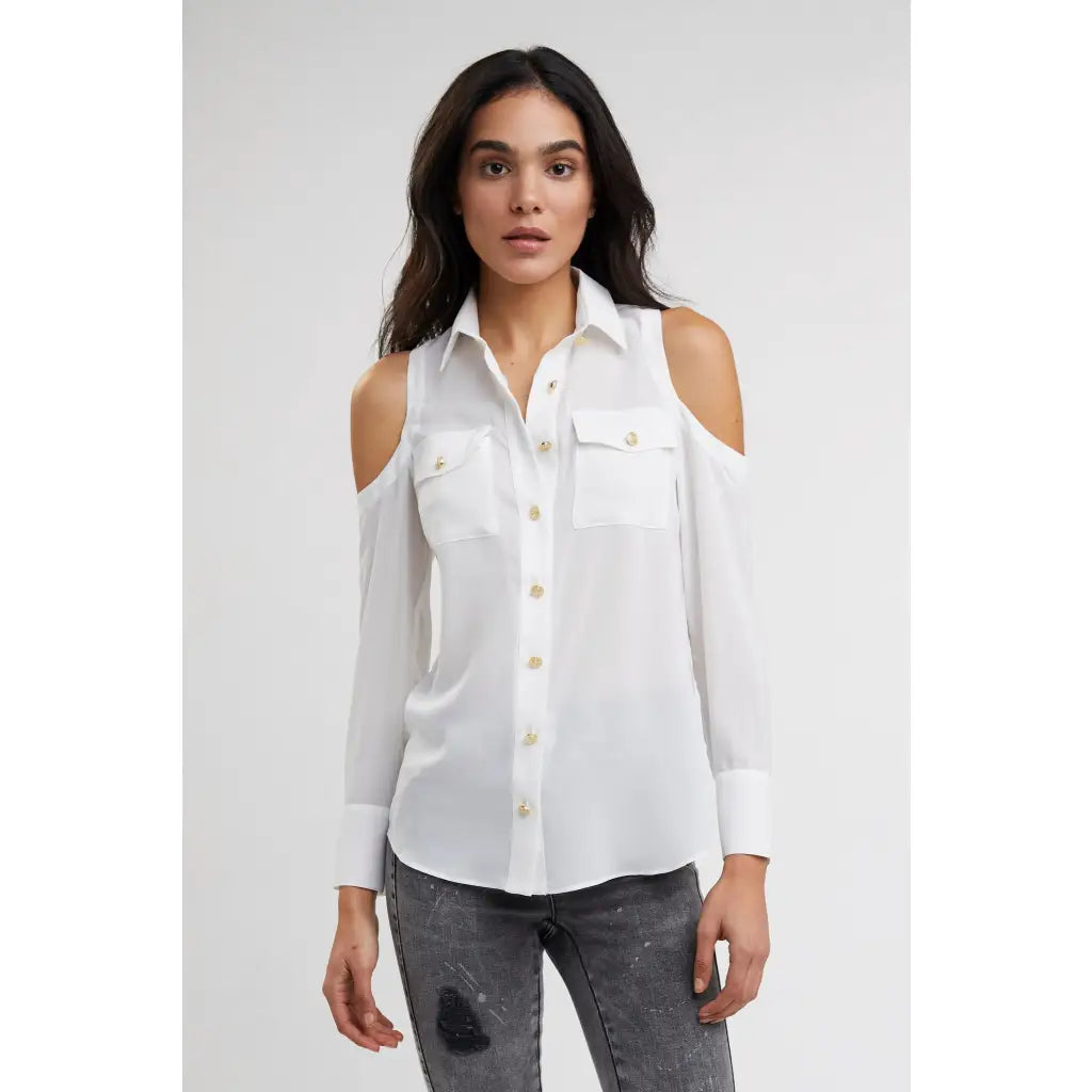 Cold shoulder white t shirt hotsell