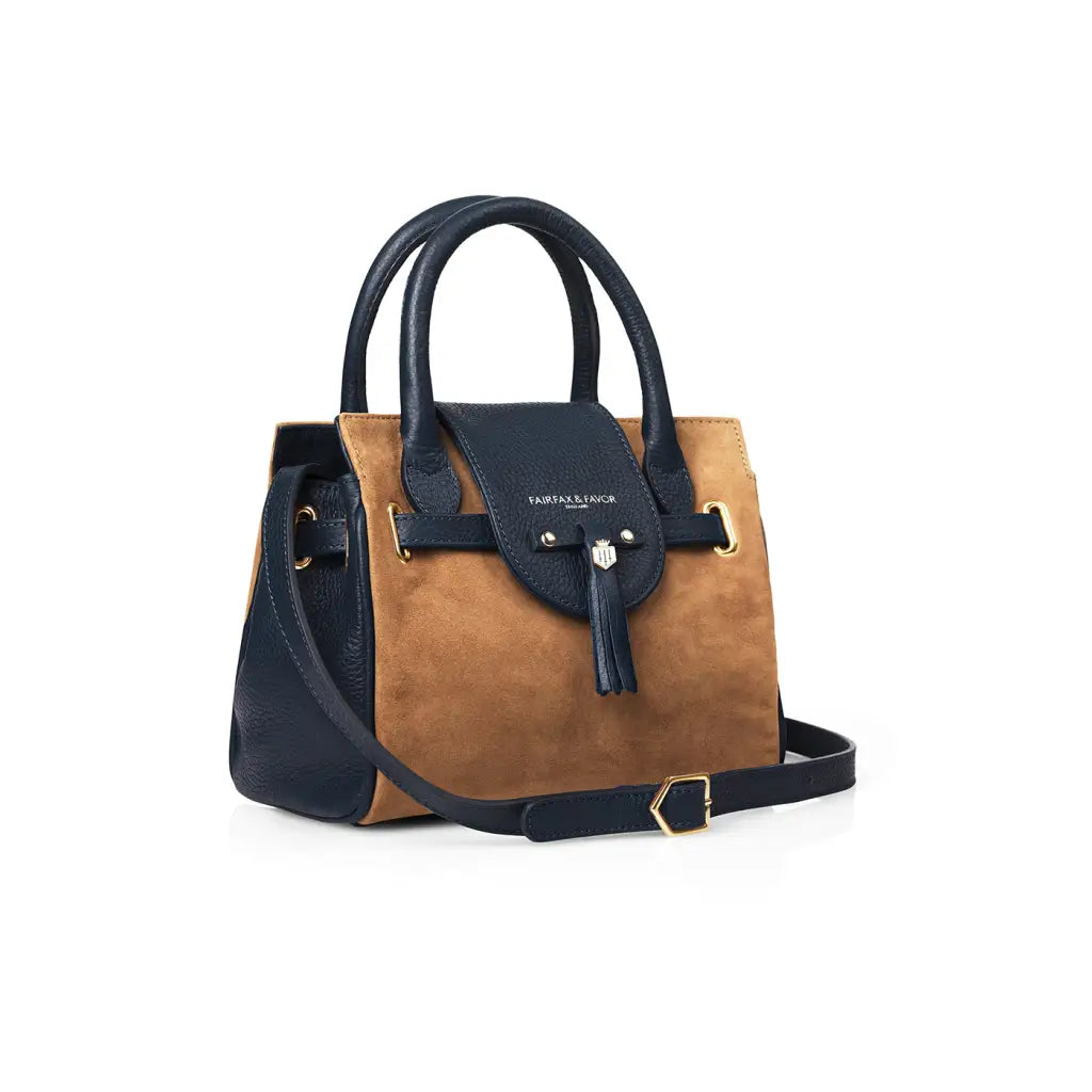 Mini Windsor Bag - Tan / Navy Suede Bags & Purses FAIRFAX &