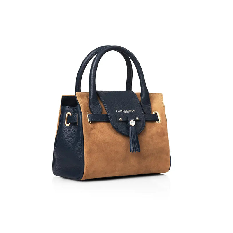 Mini Windsor Bag - Tan / Navy Suede Bags & Purses FAIRFAX &