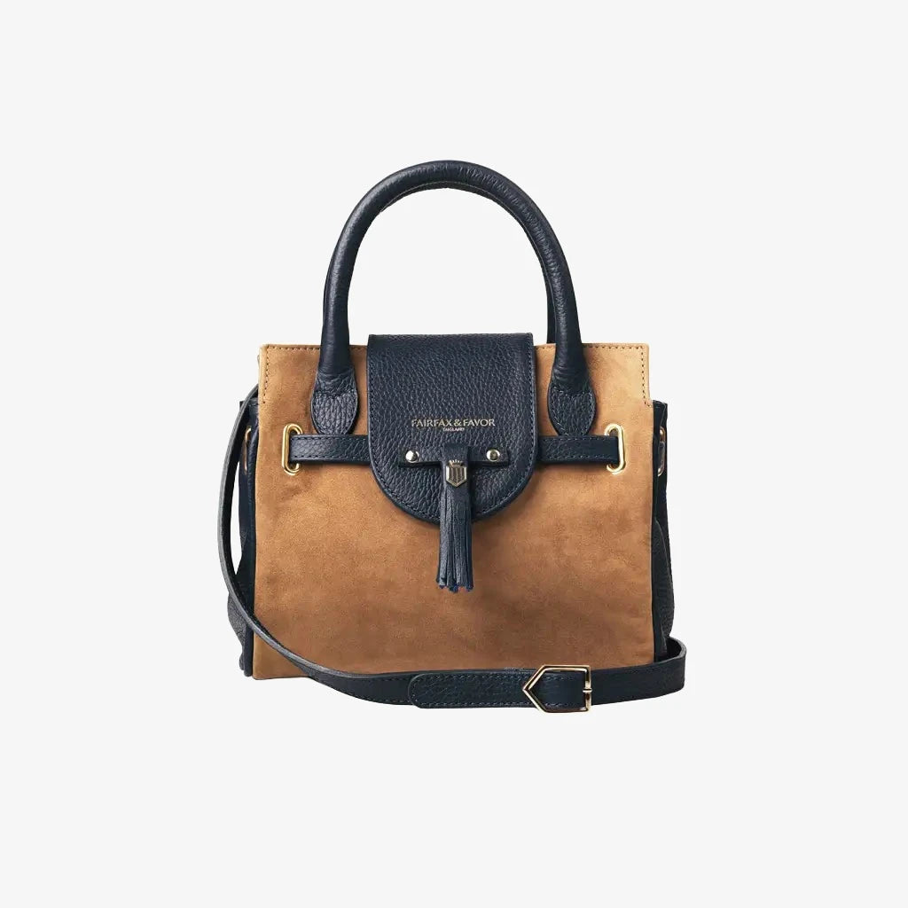 Mini Windsor Bag - Tan / Navy Suede Bags & Purses FAIRFAX &