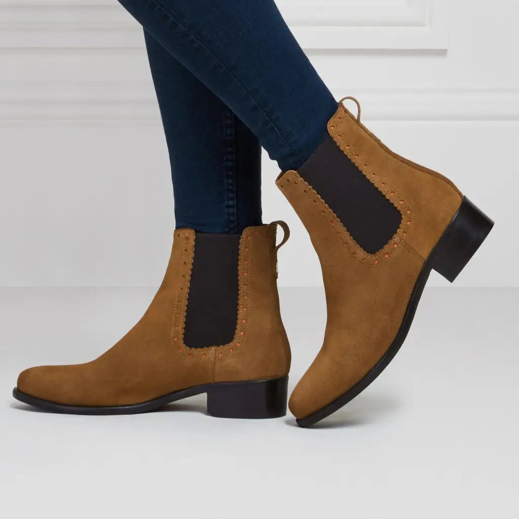 The Brogued Chelsea - Tan Suede Short Boots FAIRFAX & FAVOR