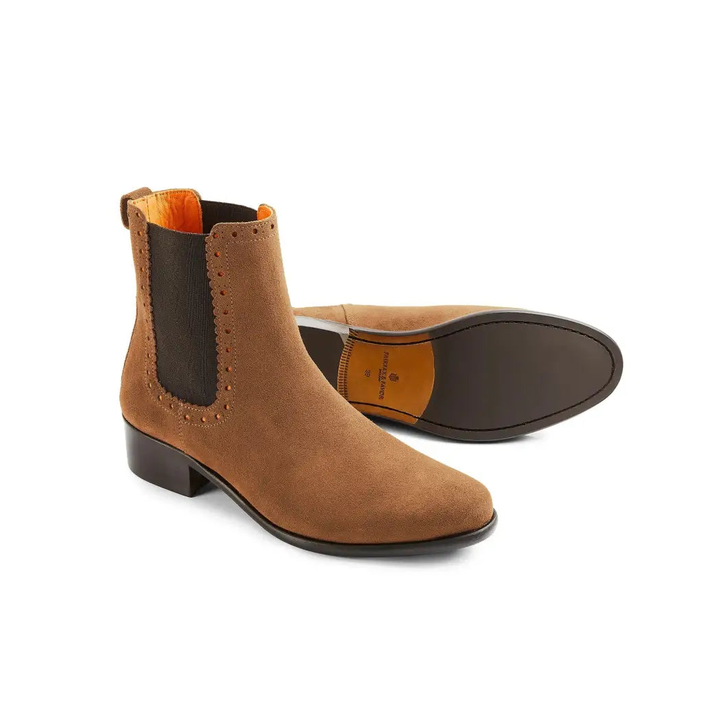 The Brogued Chelsea - Tan Suede Short Boots FAIRFAX & FAVOR