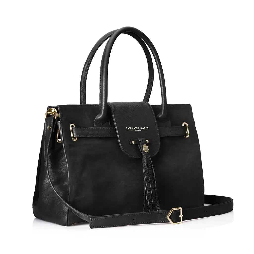 Windsor Handbag - Black Suede Bags & Purses FAIRFAX & FAVOR