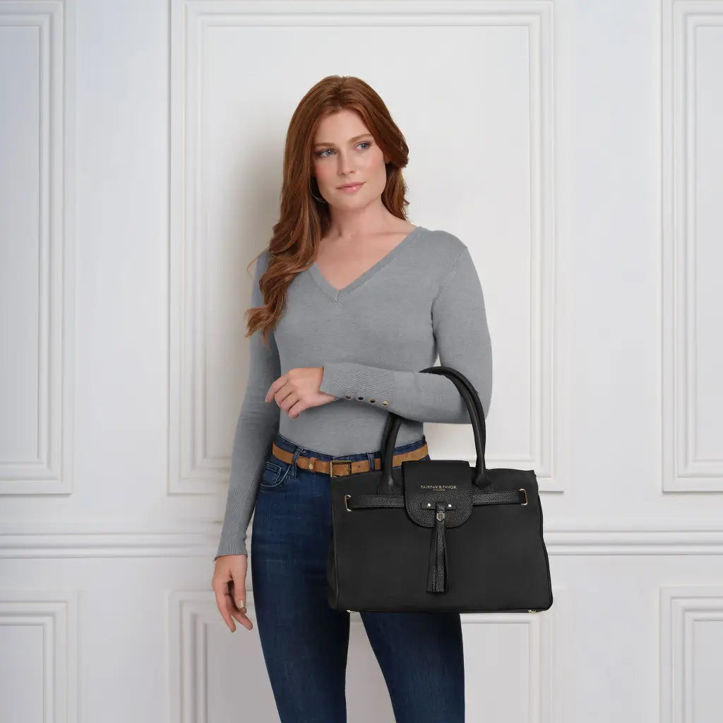 Windsor Handbag - Black Suede Bags & Purses FAIRFAX & FAVOR